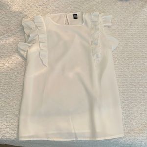 White Sleeveless Ruffled Shoulders Blouse